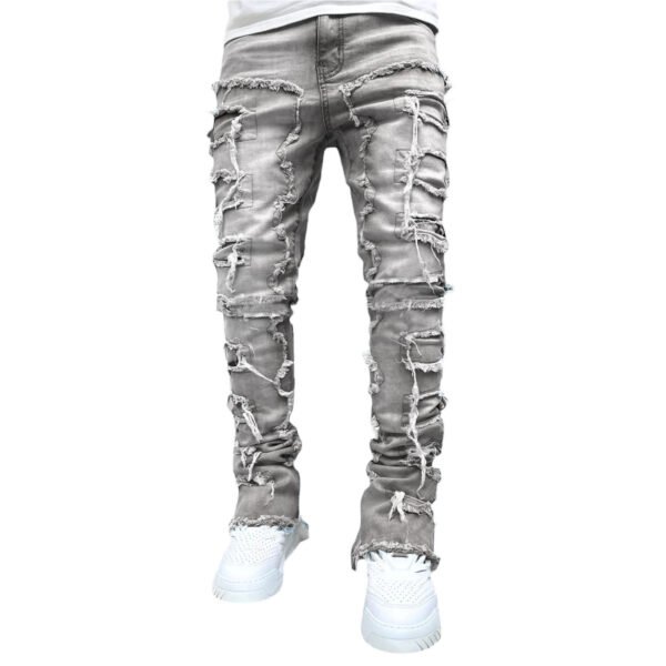 Men Trousers Individual Patched Pants Long Tight Fit Stacked Jeans For Mens Clothing - Image 6