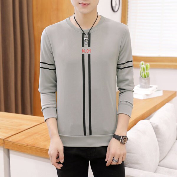 Spring and Autumn New mens printed long-sleeved T-shirt teen round neck bottom top fashion casual mens clothing - Image 5