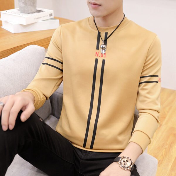 Spring and Autumn New mens printed long-sleeved T-shirt teen round neck bottom top fashion casual mens clothing - Image 4