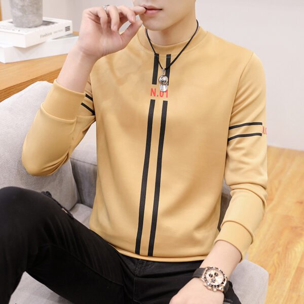 Spring and Autumn New mens printed long-sleeved T-shirt teen round neck bottom top fashion casual mens clothing - Image 2