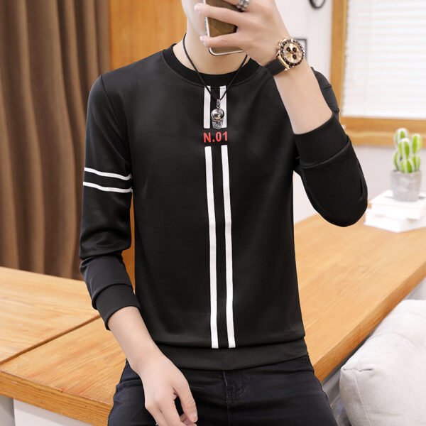 Spring and Autumn New mens printed long-sleeved T-shirt teen round neck bottom top fashion casual mens clothing - Image 3