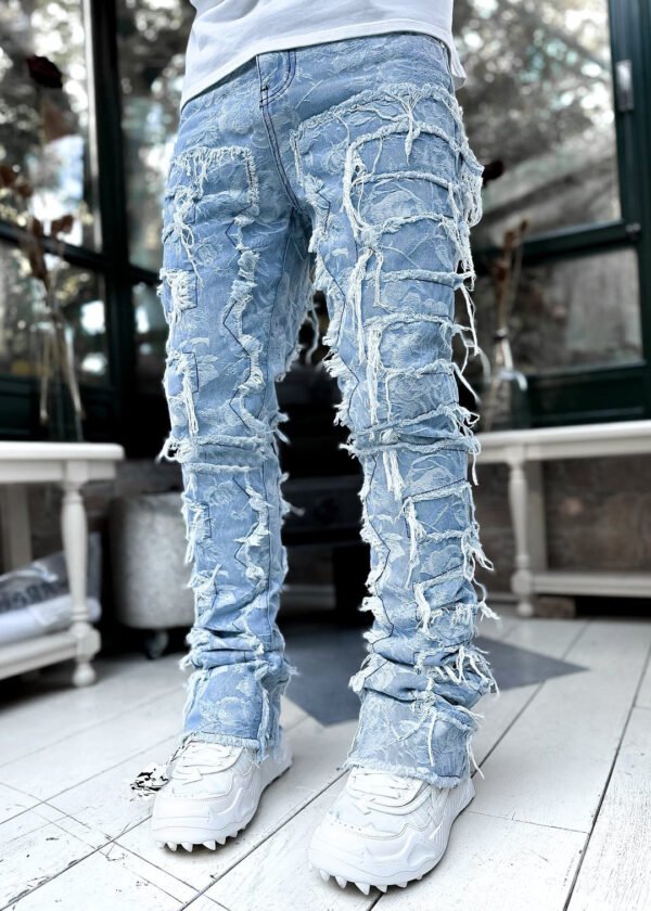 Men Trousers Individual Patched Pants Long Tight Fit Stacked Jeans For Mens Clothing - Image 9