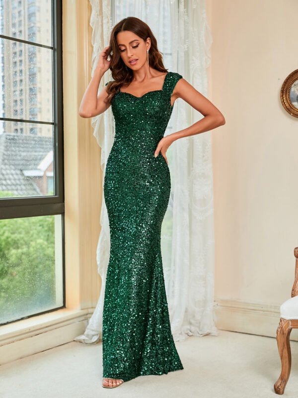 Green Suspenders Mid Waist Party Evening Dress - Image 4