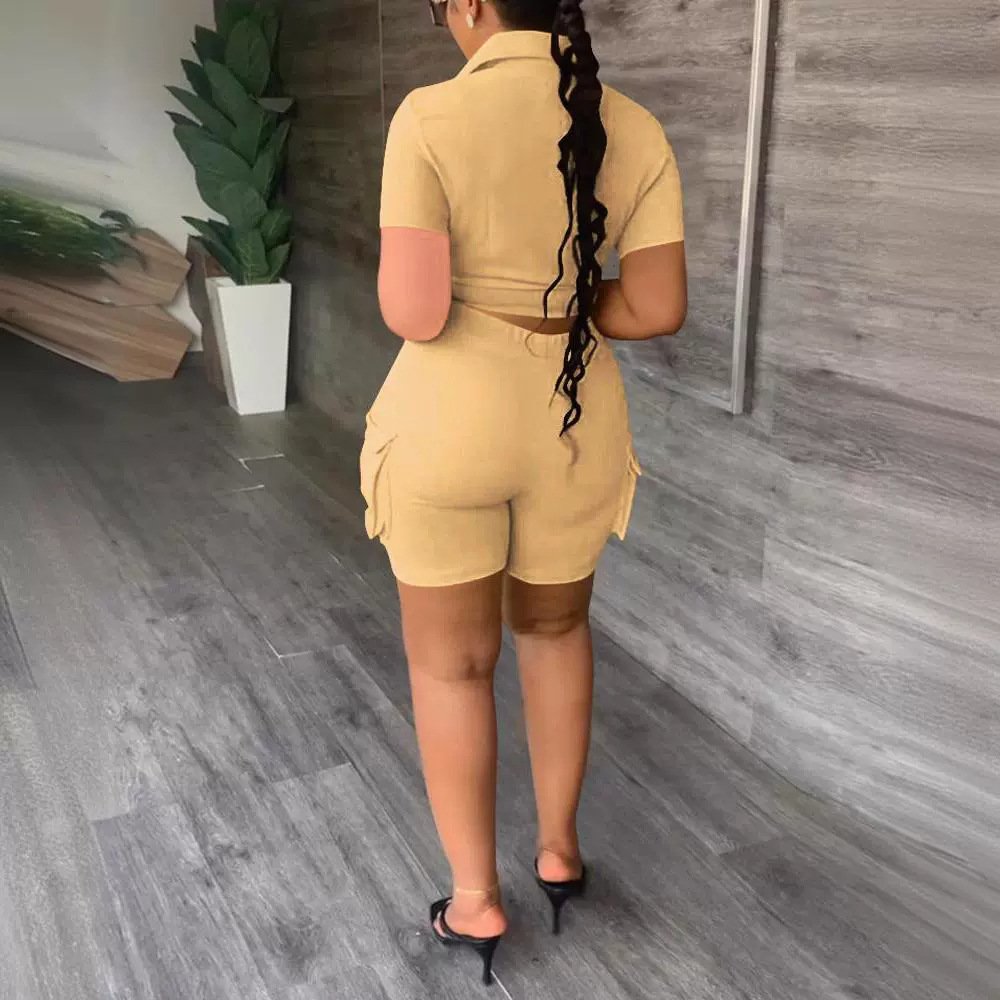 Women's Clothing Urban Style Shirt Short Sleeve Two-piece Set - Image 4