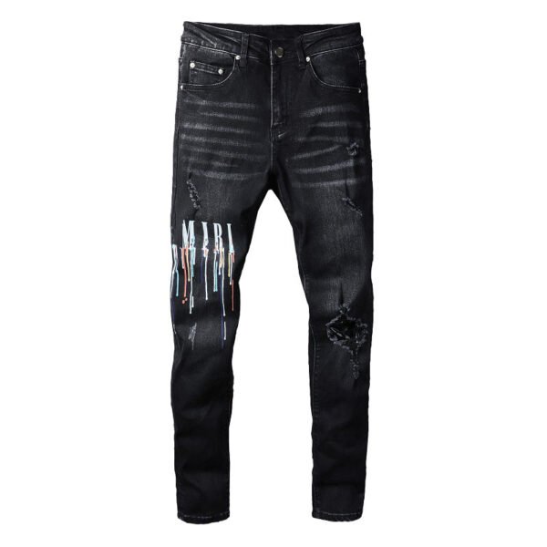 Dazzling Color Letters Black Men's Jeans - Image 5