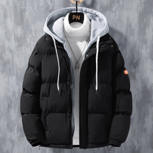 Fashion Hooded Jacket Men Winter Windproof Thickened Fake Two-piece Coat Solid Leisure Sports Cotton Jacket - Image 7