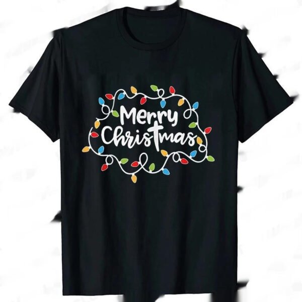 Men T-Shirt Christmas Lights Graphic Party T - Image 2