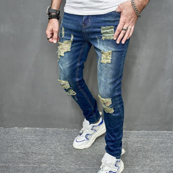 Men's Street Distressed Slim Fit Elastic Jeans - Image 7