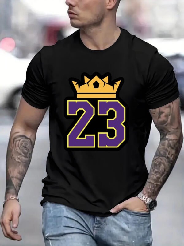 23 Printed T-shirt, Men's Casual Street Style Elastic Round Neck T-shirt, Suitable For Spring And Summer Wear - Image 5