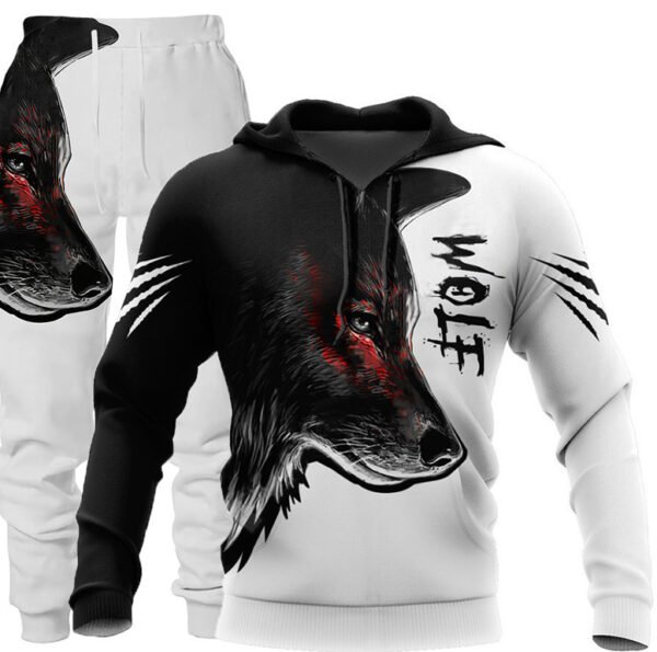 3D Wolf Print Tracksuit Men Sportswear Hooded Sweatsuit Two Piece Outdoors Running Fitness Mens Clothing Jogging Set - Image 6