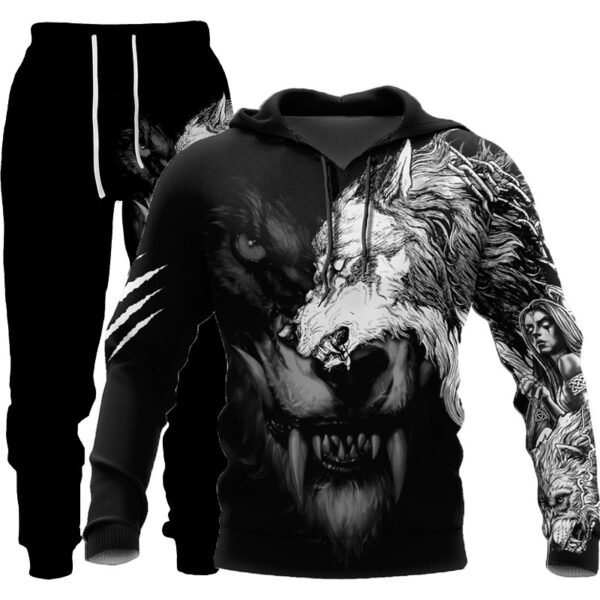 3D Wolf Print Tracksuit Men Sportswear Hooded Sweatsuit Two Piece Outdoors Running Fitness Mens Clothing Jogging Set - Image 10