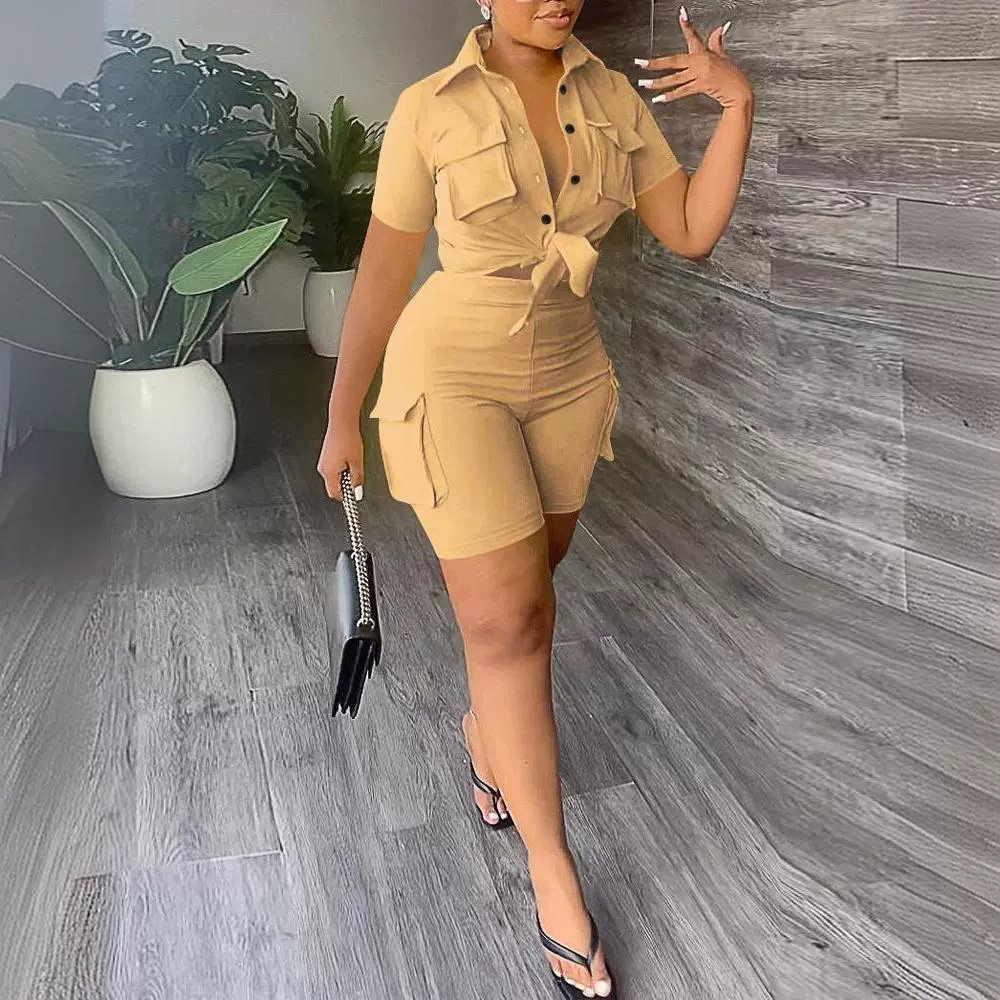 Women's Clothing Urban Style Shirt Short Sleeve Two-piece Set - Image 3