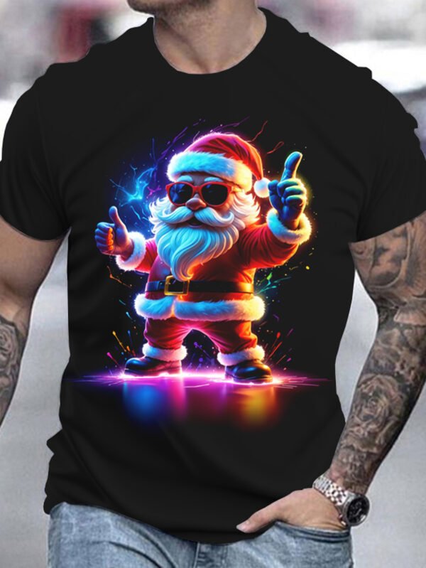 Men's 3D Printed Santa Claus T-shirt - Casual Round Neck Short Sleeved, Breathable Polyester Fiber, Suitable For Summer And Christmas Parties - Image 4