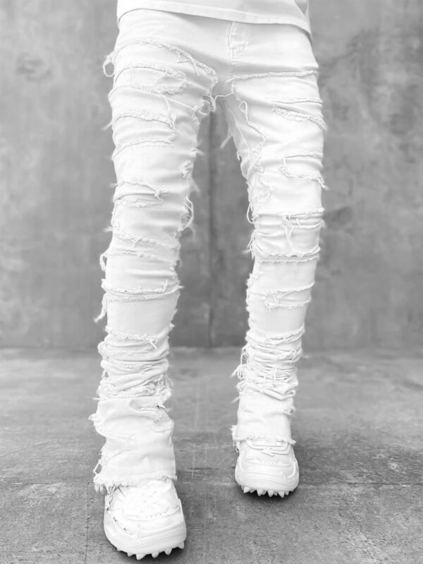 Men Trousers Individual Patched Pants Long Tight Fit Stacked Jeans For Mens Clothing - Image 5