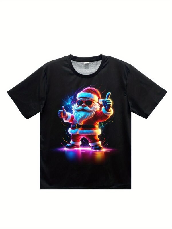 Men's 3D Printed Santa Claus T-shirt - Casual Round Neck Short Sleeved, Breathable Polyester Fiber, Suitable For Summer And Christmas Parties - Image 2