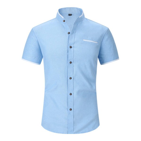 Stand Collar Men's Short Sleeve Shirt - Image 3