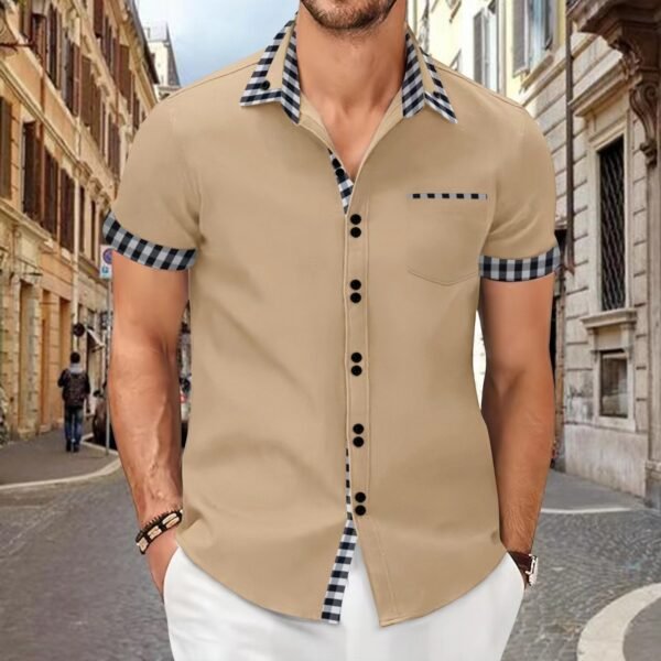 Men's Shirt Casual Pocket Stitching Contrast Color Top - Image 7