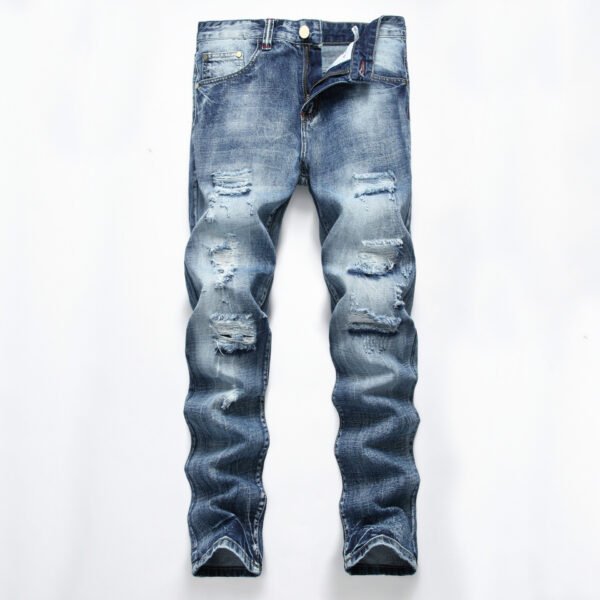 Ripped Fashion Slim-fit Trendy Straight Men's Jeans - Image 6