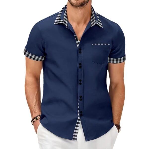 Men's Shirt Casual Pocket Stitching Contrast Color Top - Image 3