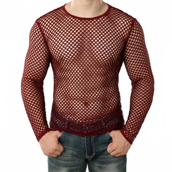 Men's Personality Coquettish Hollow Mesh Street Fashion Sheer Long Sleeve Shirt - Image 6