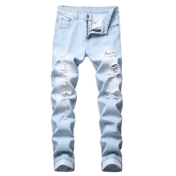 Ripped Fashion Slim-fit Trendy Straight Men's Jeans - Image 3