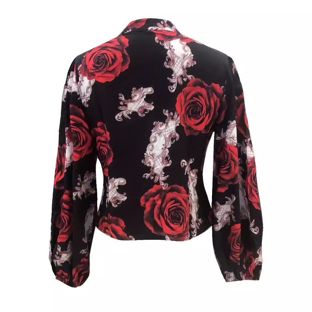 Long Sleeve V-neck Printed Streamer Lace Top - Image 2