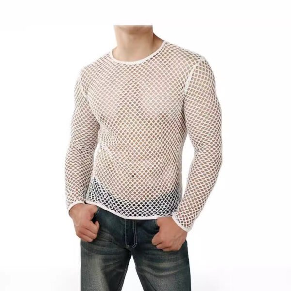 Men's Personality Coquettish Hollow Mesh Street Fashion Sheer Long Sleeve Shirt - Image 5