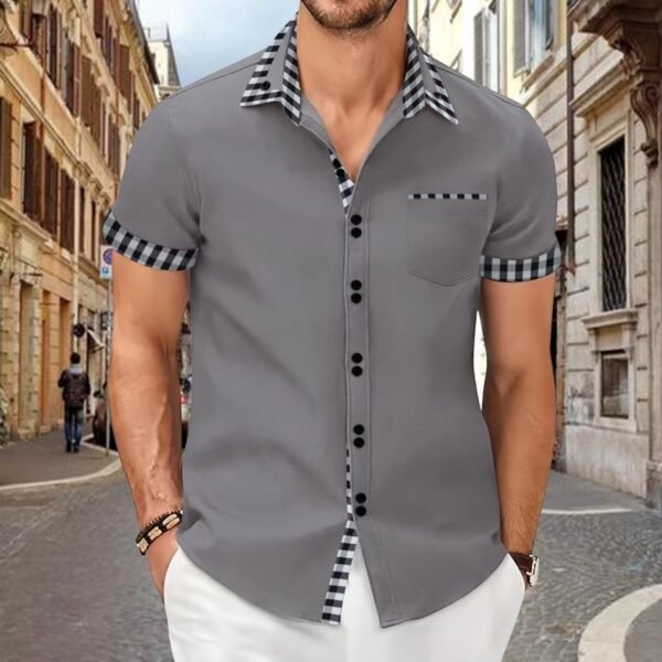 Men's Shirt Casual Pocket Stitching Contrast Color Top - Image 2