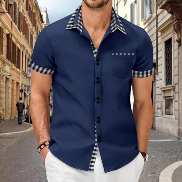 Men's Shirt Casual Pocket Stitching Contrast Color Top - Image 5