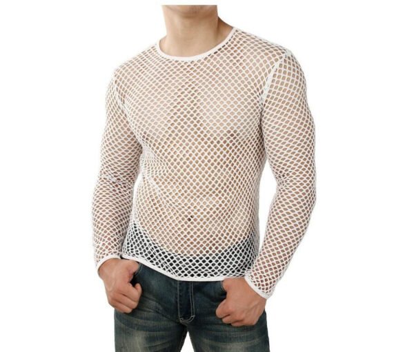 Men's Personality Coquettish Hollow Mesh Street Fashion Sheer Long Sleeve Shirt - Image 2