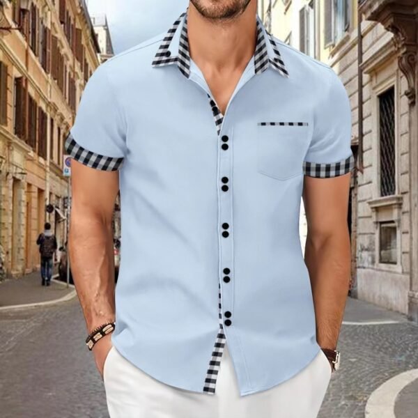 Men's Shirt Casual Pocket Stitching Contrast Color Top - Image 6