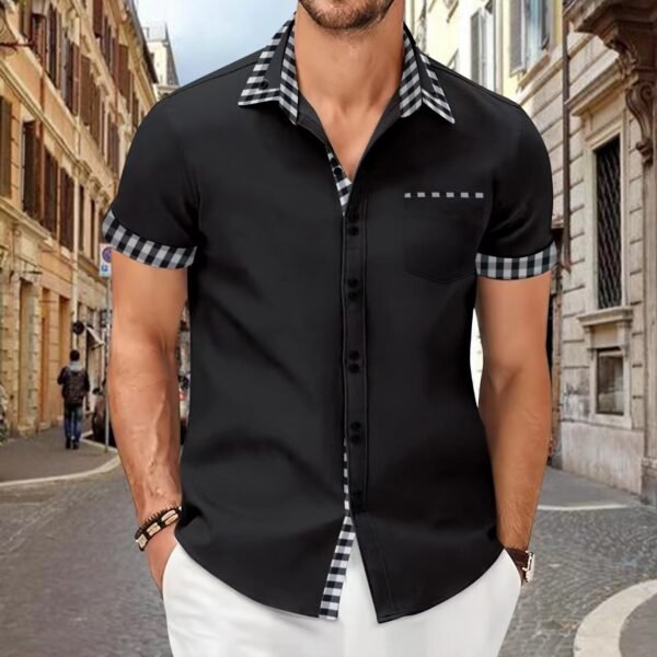 Men's Shirt Casual Pocket Stitching Contrast Color Top - Image 4