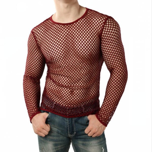 Men's Personality Coquettish Hollow Mesh Street Fashion Sheer Long Sleeve Shirt - Image 4