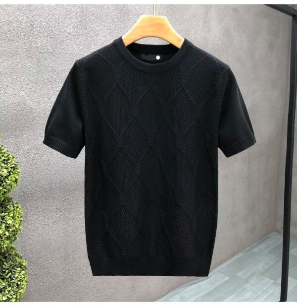 Diamond Lattice White Sweater With Short Sleeves Men's Slim Bottoming Shirt - Image 6